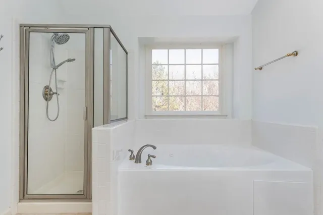 a bathroom with a bathtub