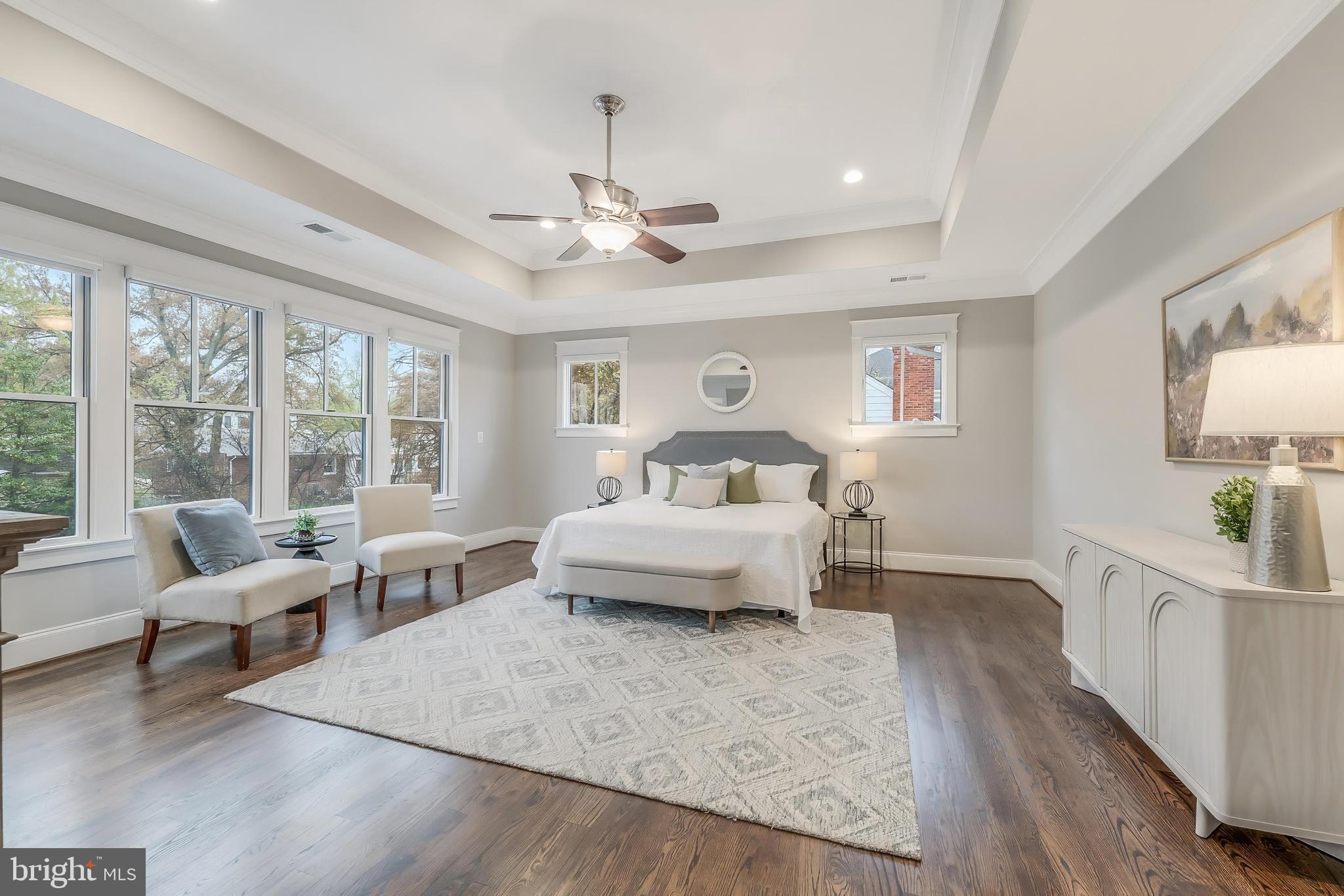 6805 Lumsden Street McLean, VA 22101 - Photo 59 of 123 a bedroom with a bed couch chandelier and a large window