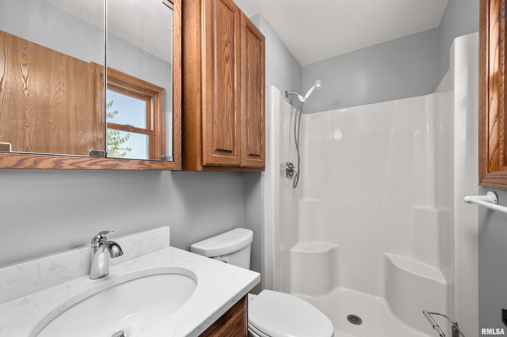 916 Ash Drive Colona, IL 61241 - Photo 21 of 38 a bathroom with a sink a toilet and shower curtain