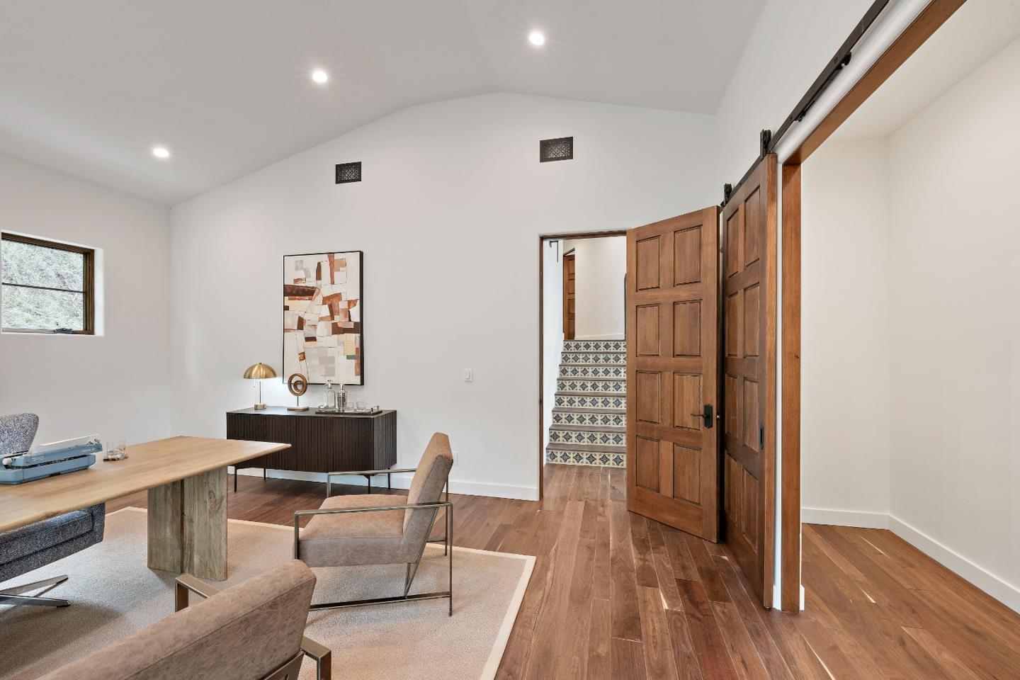 15269 Bohlman Road Saratoga, CA 95070 - Photo 36 of 68 a workspace with furniture and wooden floor