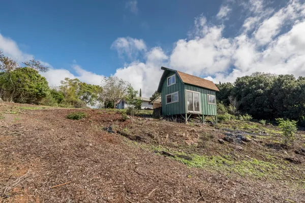 a view of a house with a small yard and plants