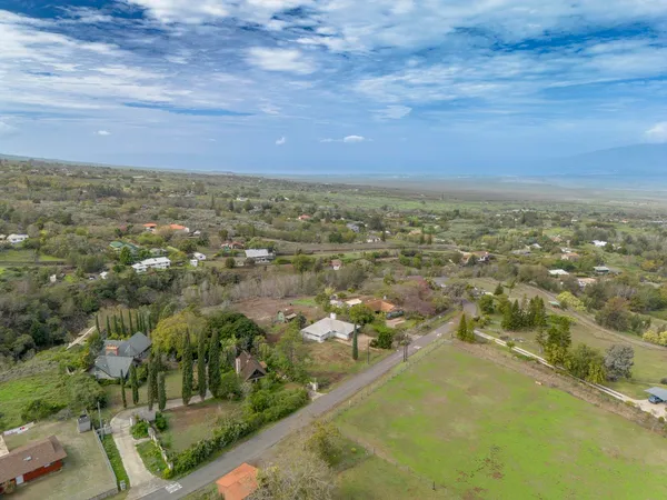 an aerial view of residential building and trees around