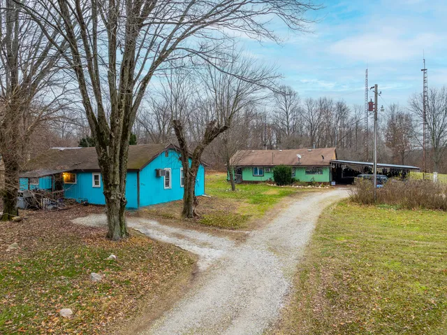 a view of yard with tree in front of it