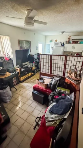 a living room with a rug