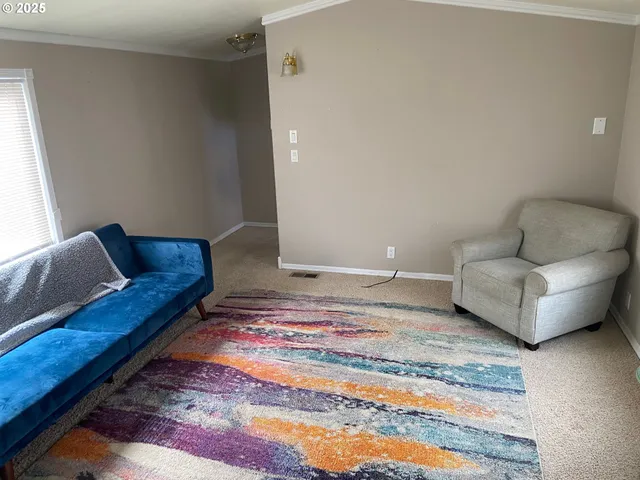 a bedroom with furniture and a rug