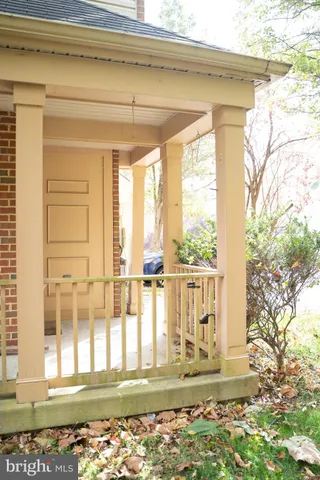 a view of a porch of a house