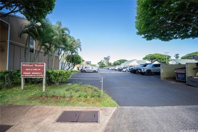 a garden view with a seating space