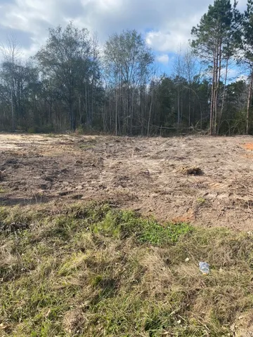 a view of backyard with wooden fence