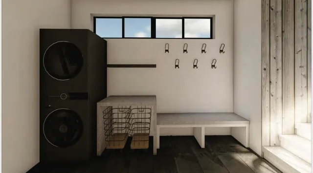 a balcony with table and chairs