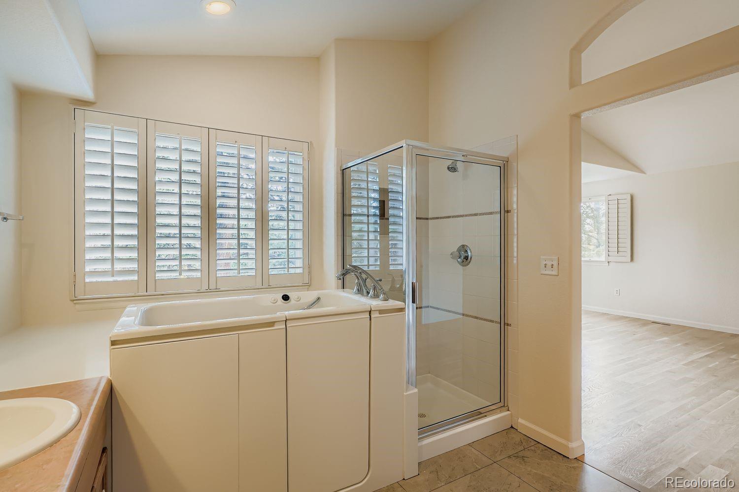 13637 Wamblee Trail Conifer, CO 80433 - Photo 15 of 30 a bathroom with a sink a toilet and a shower