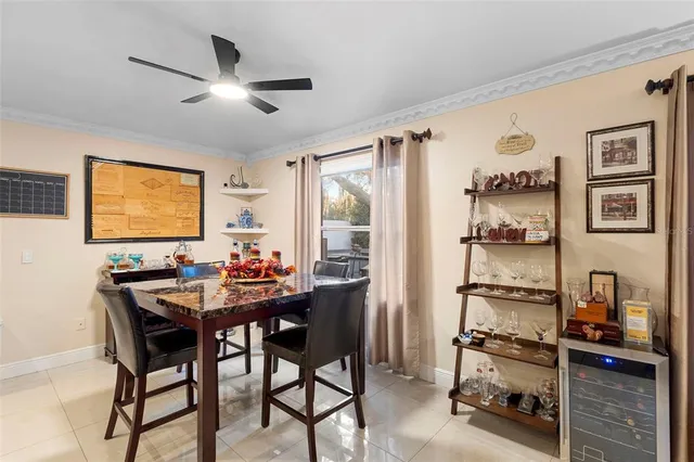 a view of a garden with a chair