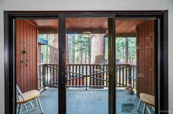a view of a porch with a yard