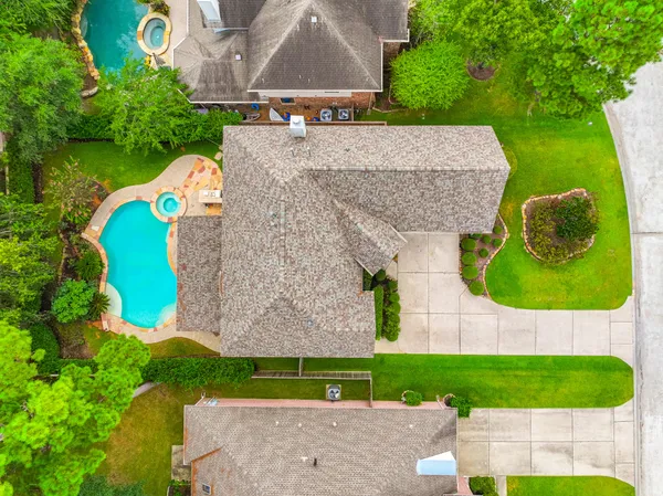 an aerial view of a house