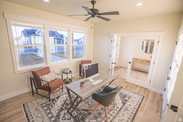 126 North 800 West Mapleton, UT 84664 - Photo 15 of 79 Office featuring light wood finished floors, ceiling fan, and recessed lighting