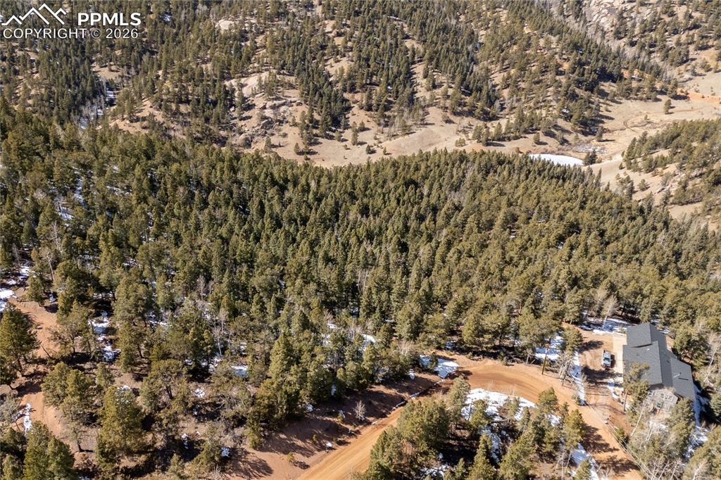 107 Haven Road Divide, CO 80814 - Photo 6 of 13 Aerial view of property and surrounding area featuring a heavily wooded area