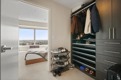 a bathroom with a sink double vanity and shower