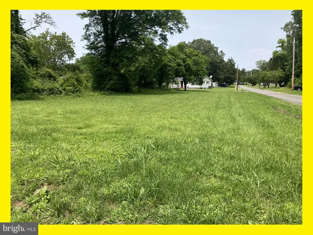 a view of a green field with trees in the background