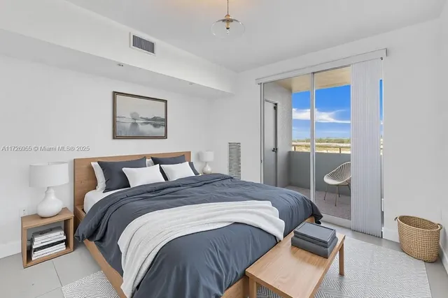 a bedroom with a bed and flat screen tv