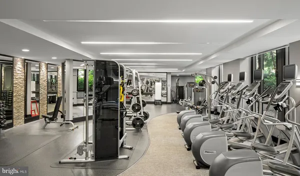a view of a room with gym equipment