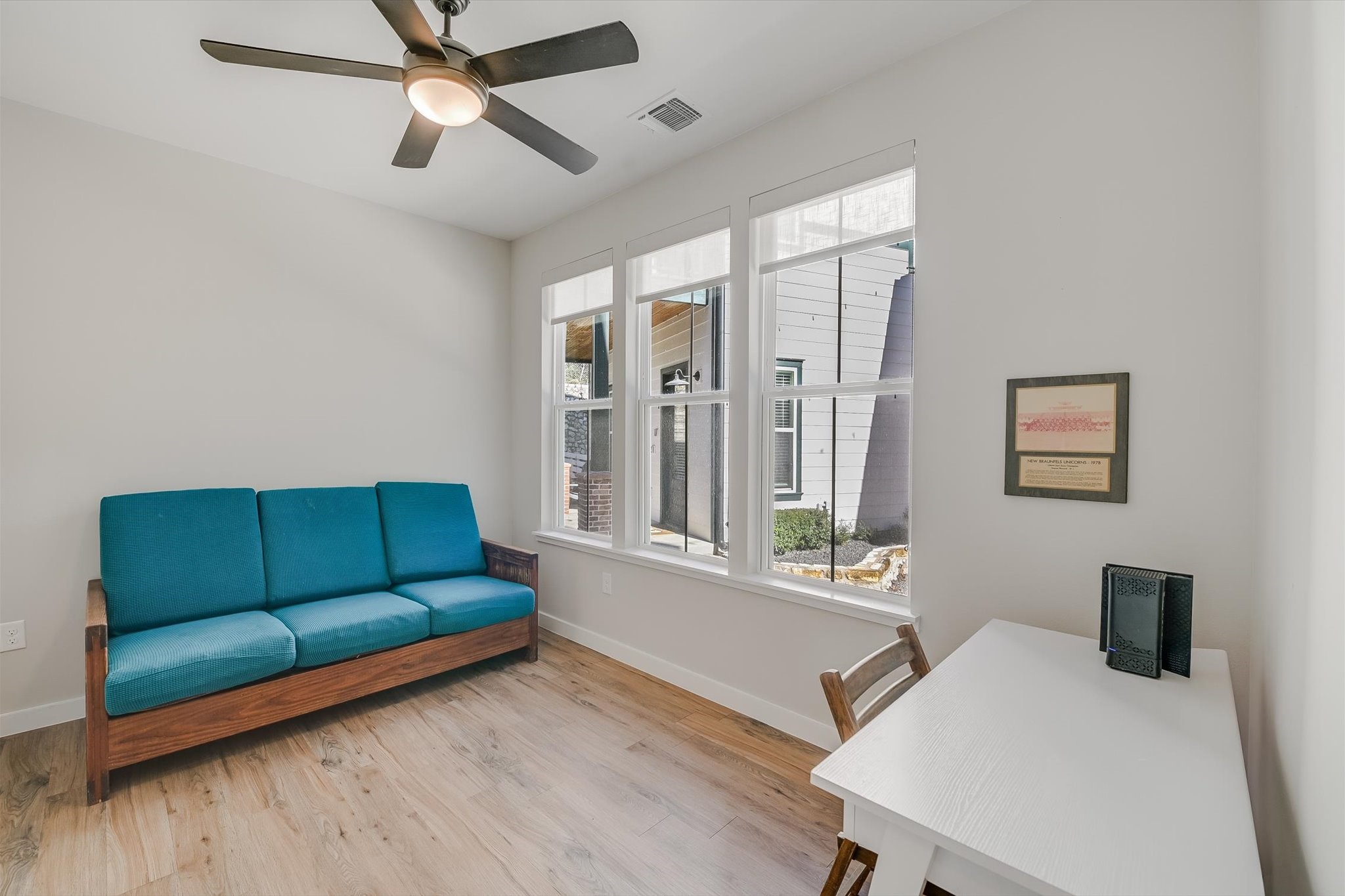 3809 Valley View Road, Unit 7 Austin, TX 78704 - Photo 17 of 21 Office space featuring light hardwood / wood-style floors and ceiling fan