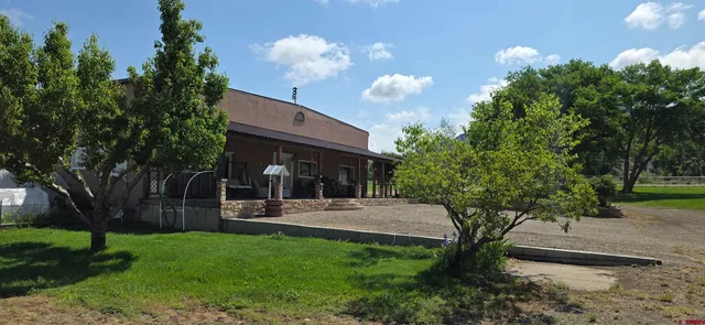 a view of a house with backyard and a tree