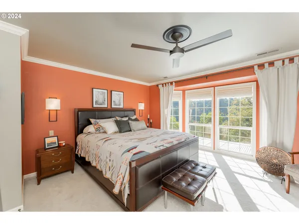 a bed sitting in a bedroom next to a window