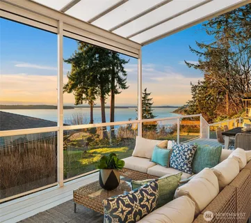 a building outdoor space with patio furniture