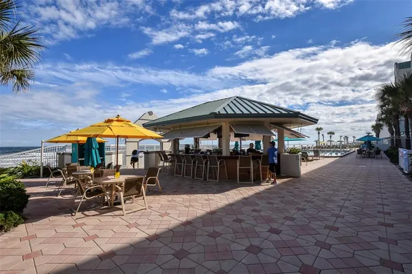 a view of a balcony with an outdoor space