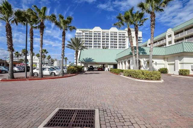 a view of a car park in front of building