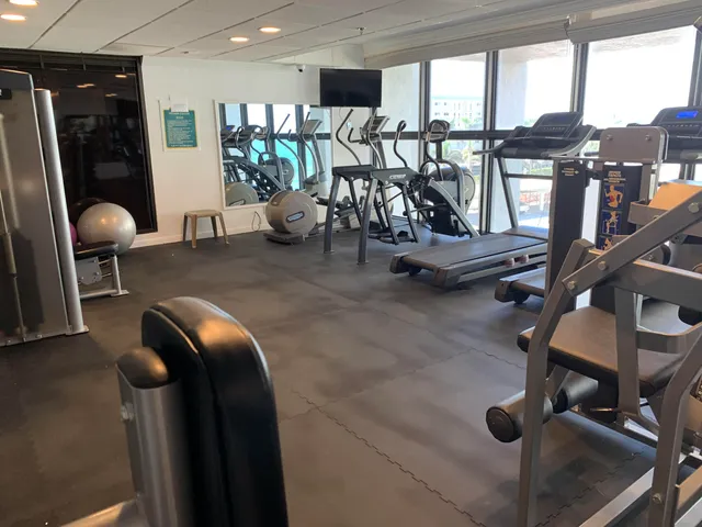 a view of a room with gym equipment