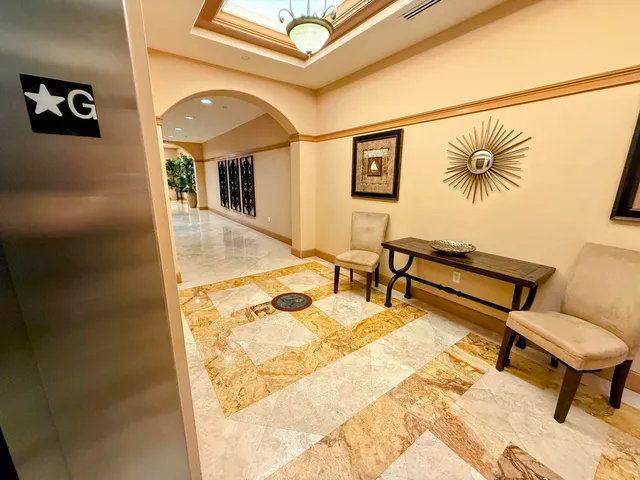 a view of a swimming pool with an outdoor space