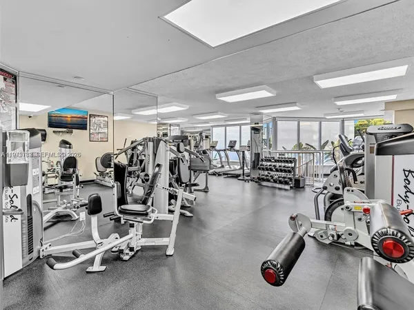 a view of a room with gym equipment