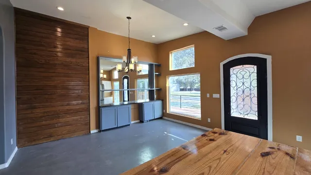 a living room with a large window