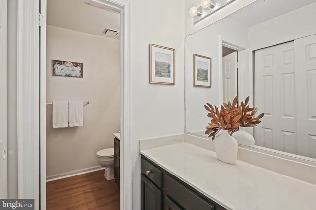 a bathroom with a sink a toilet and a mirror