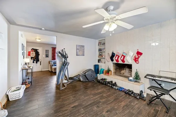 a view of a room with gym equipment