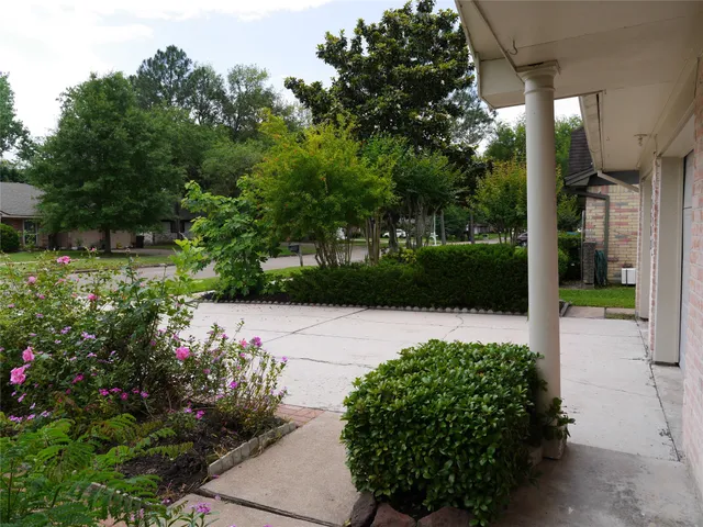 a view of a garden with pathway