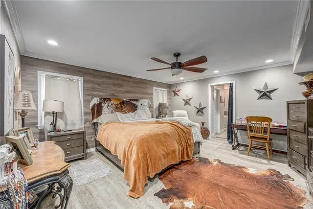 a bed room with a bed and furniture