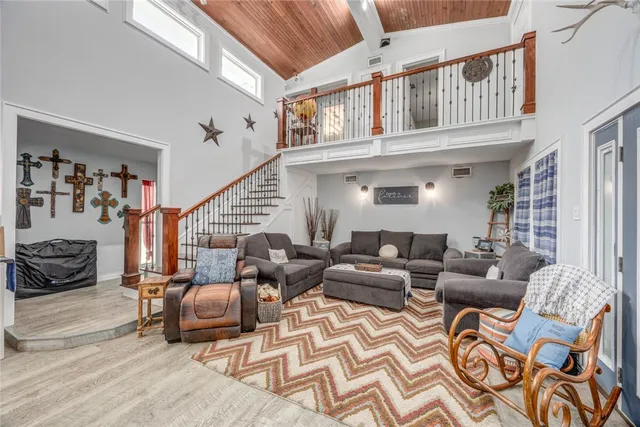 a living room with furniture