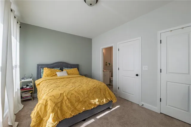 a bedroom with a bed and a closet