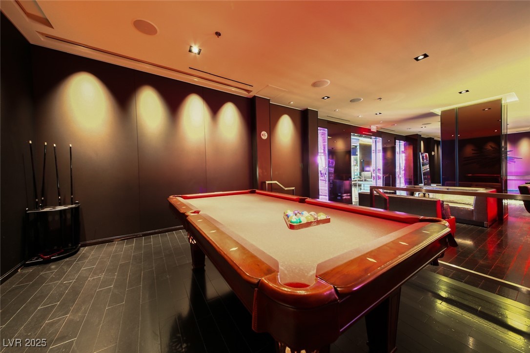 4381 West Flamingo Road, Unit 901 Las Vegas, NV 89103 - Photo 15 of 58 Recreation room featuring billiards and wood finished floors