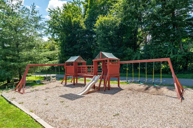 a view of a lake with a garden