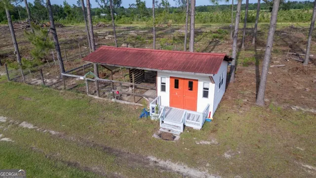 an aerial view of a house