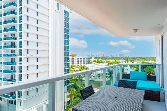 a view of a balcony with city view