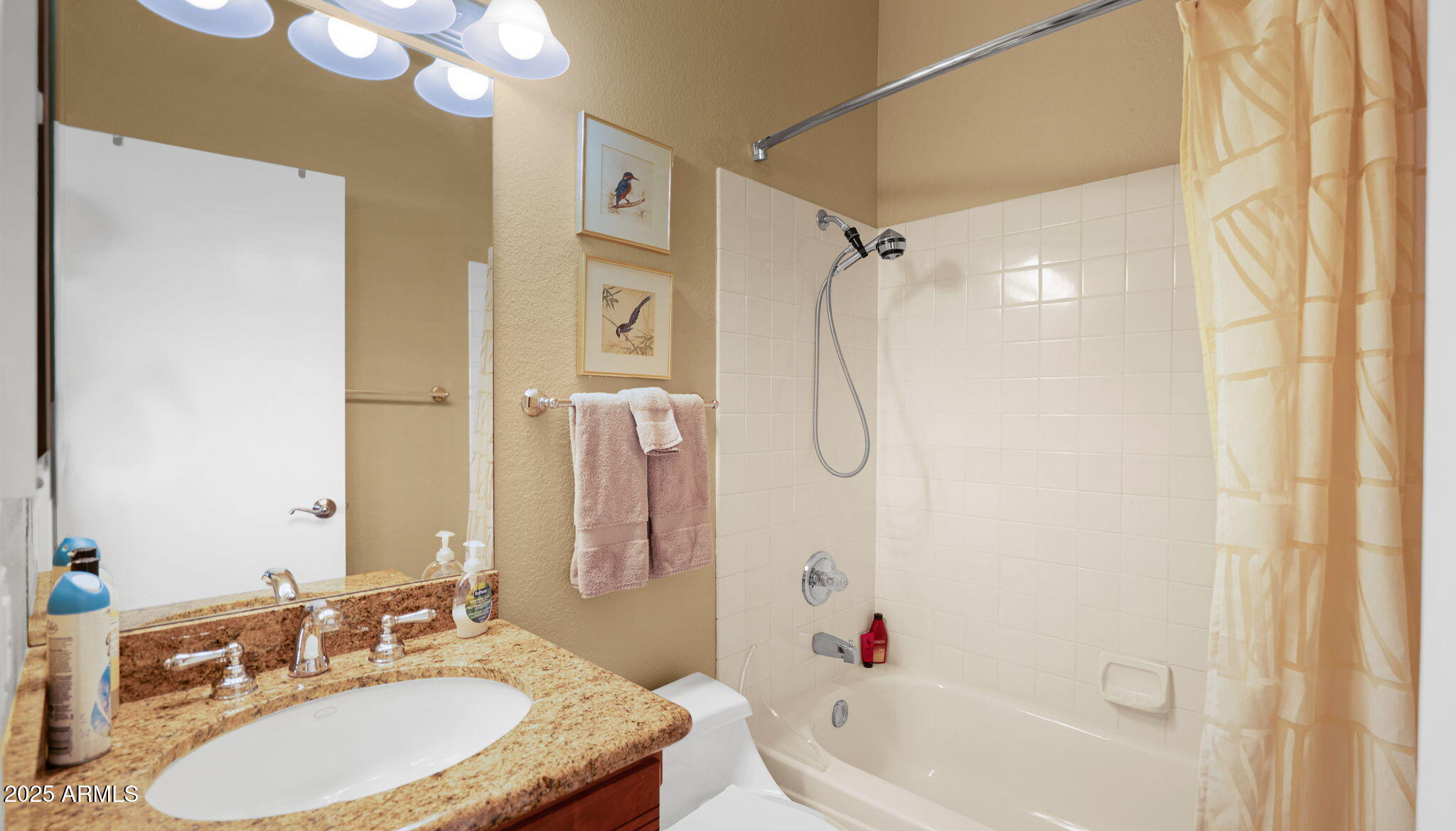 7710 East Gainey Ranch Road, Unit 113 Scottsdale, AZ 85258 - Photo 19 of 33 a bathroom with a granite countertop sink a toilet and shower