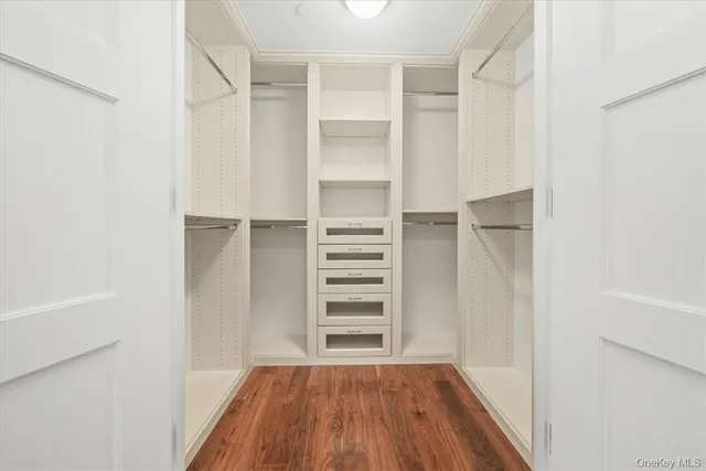 a view of walk in closet with empty racks