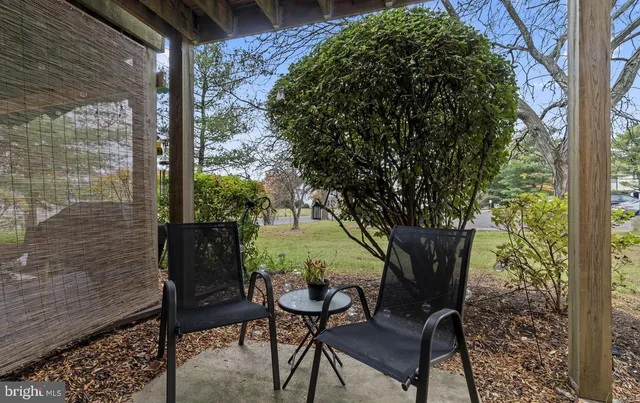 a view of a chairs and table in backyard