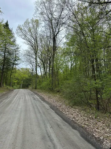 a view of a yard with a wooden fence