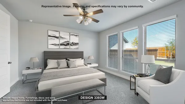 a bedroom with a bed and ceiling fan