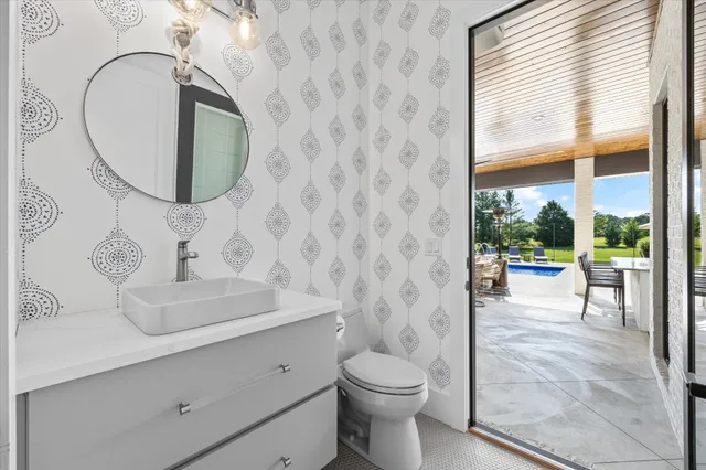 swimming view of a park with large trees