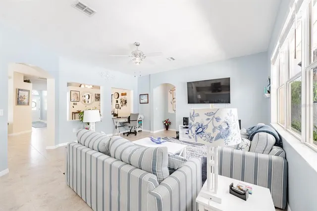 a living room with furniture fireplace and a flat screen tv